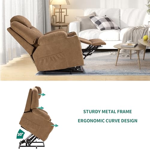 Light Brown Fabric Power Lift Recliner Chair with Heat and Massage A73928