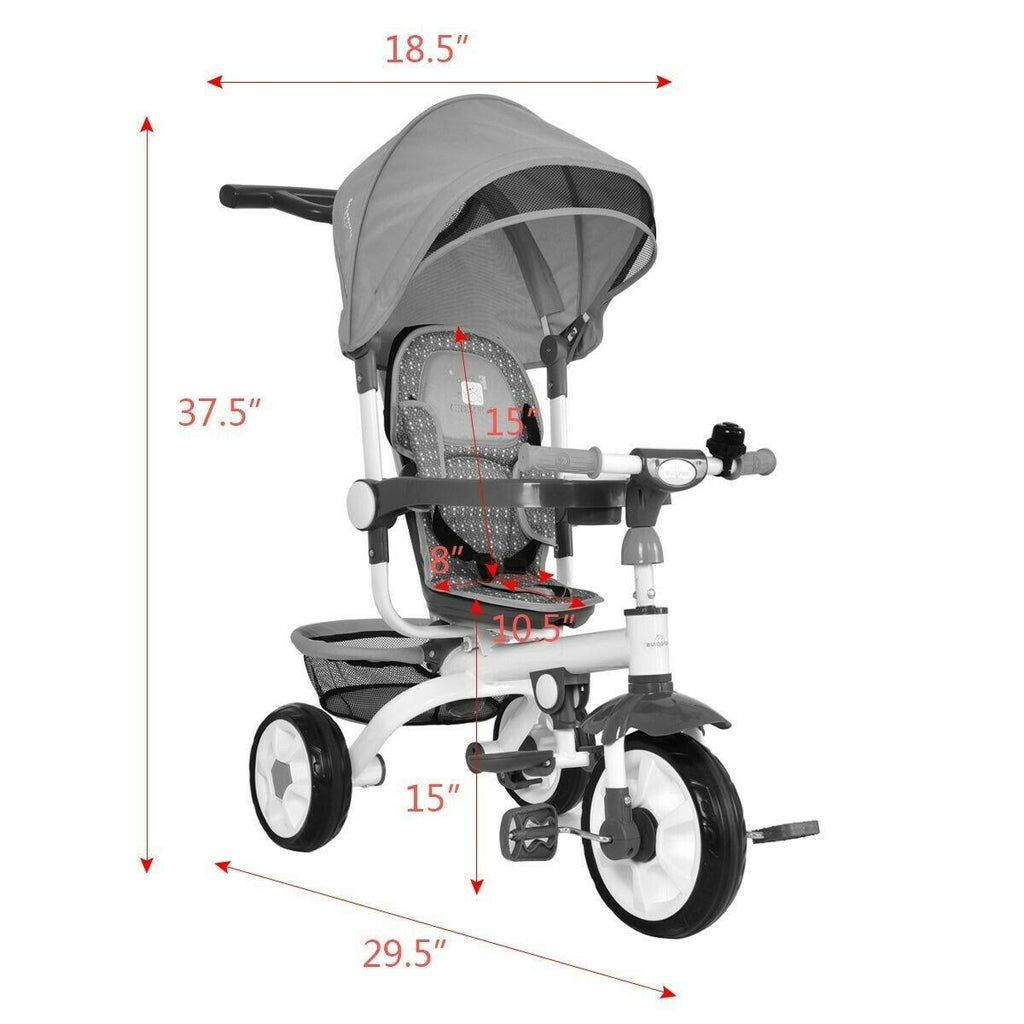 4-in-1 Detachable Baby Stroller Tricycle with Canopy W164
