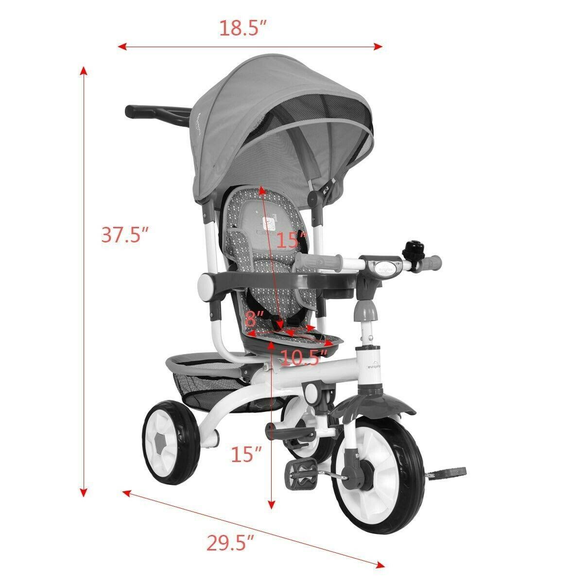4-in-1 Detachable Baby Stroller Tricycle with Canopy T685