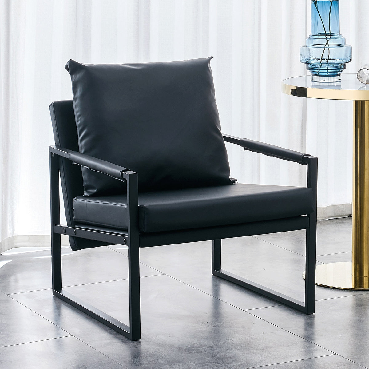 Black PU Leather Accent Arm Chair with Metal Frame W307