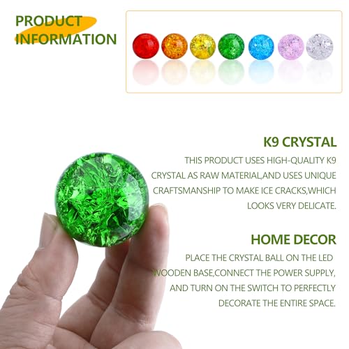 Set of 7 Crystal Balls with LED Wooden Stand O410