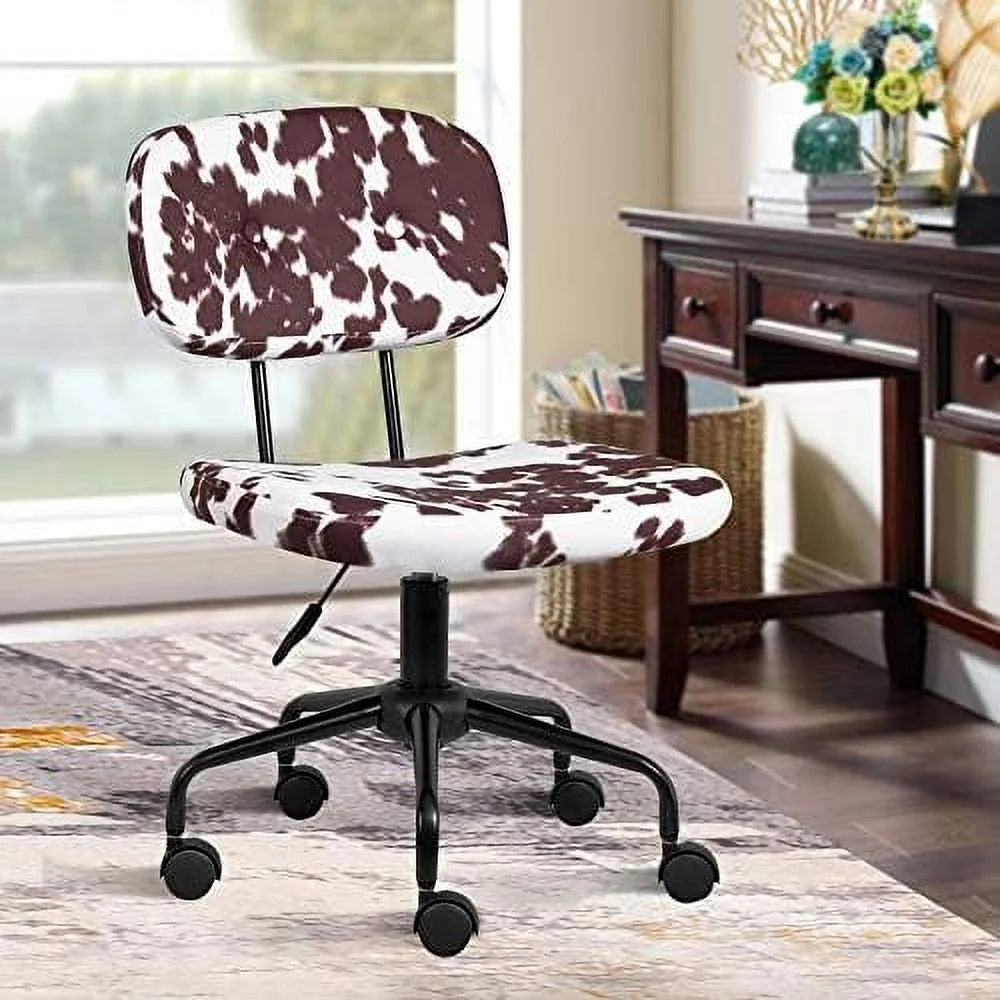 Plush Fabric Cow Print Swivel Office Chair J343