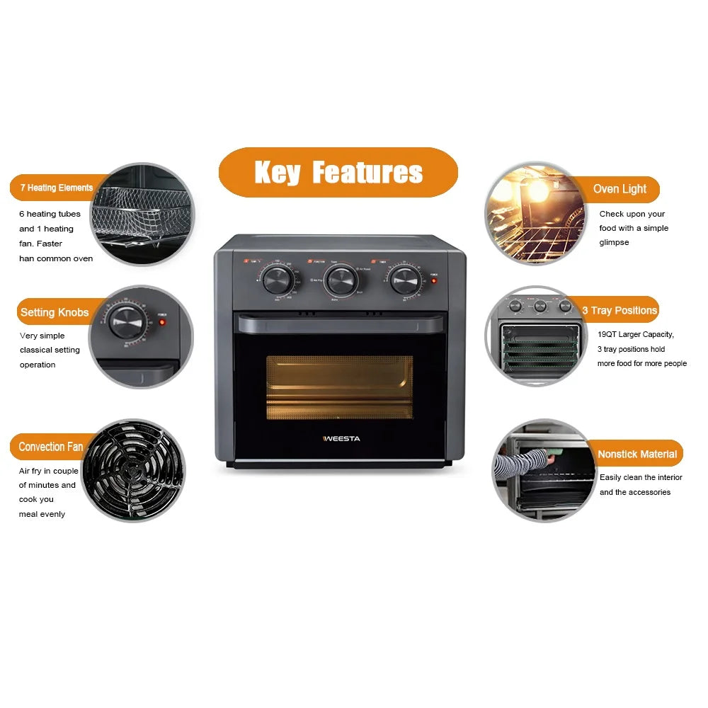 1300W 20Qt Air Fryer Toaster Oven Combo with Non Stick Basket N1444