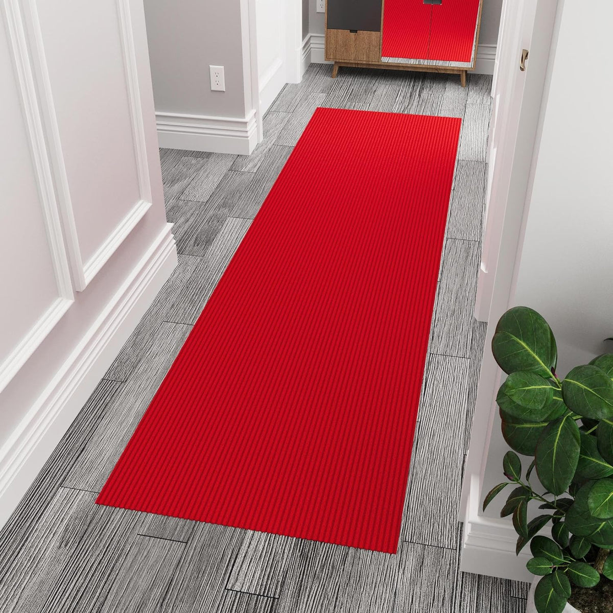 Non-Slip Rubberback 2x10 Indoor/Outdoor Runner Rug, 2' x 10', Red W24982