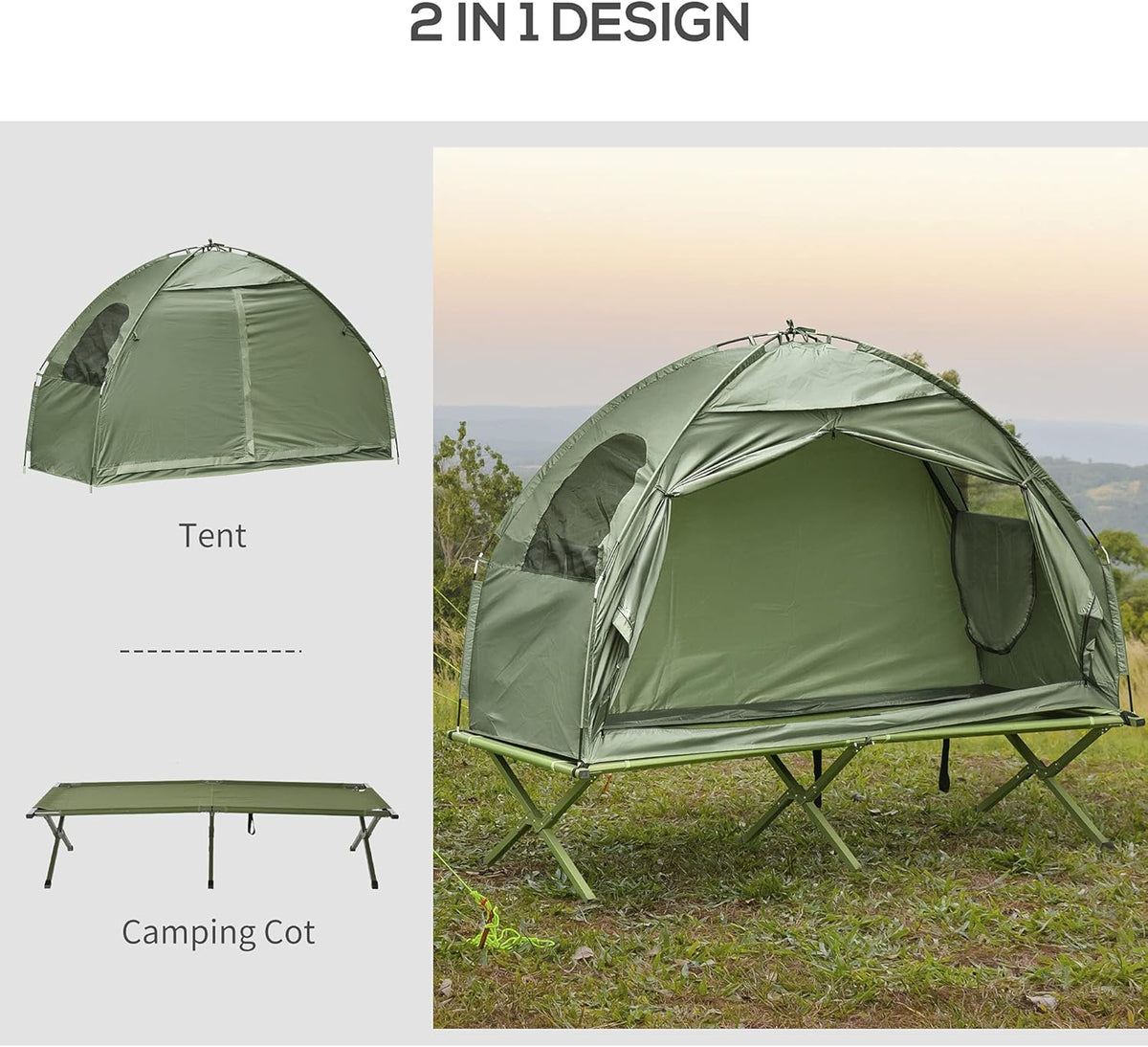 Compact Pop Up Folding Camping Cot Tent Combo Set B9761