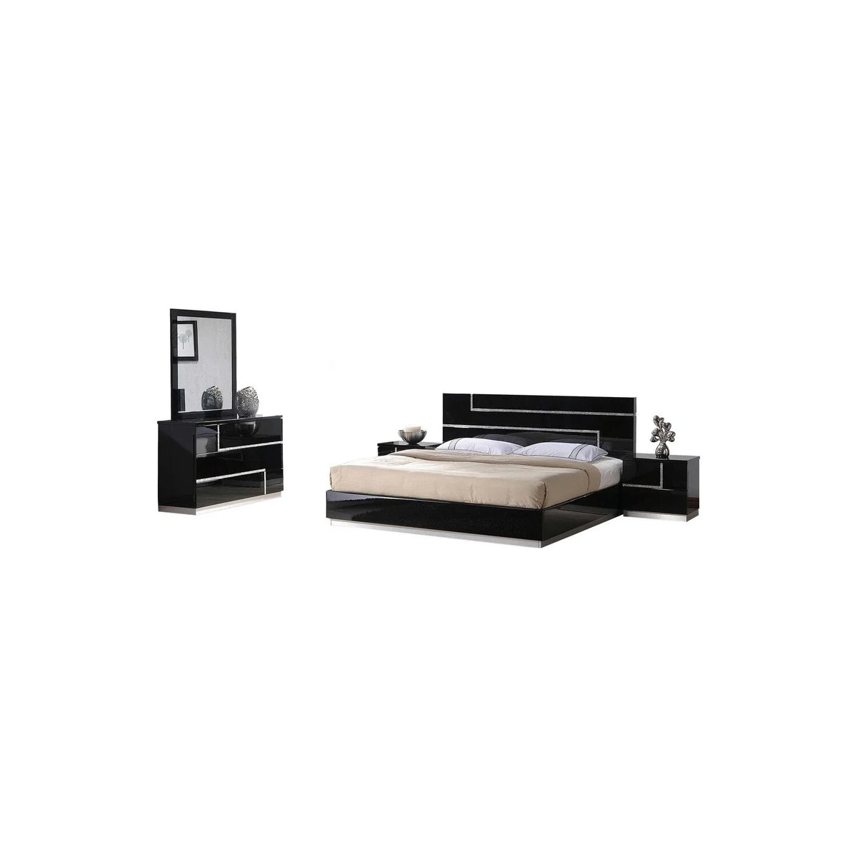 Black High Gloss 5-Piece Wood Queen Bedroom Set F986