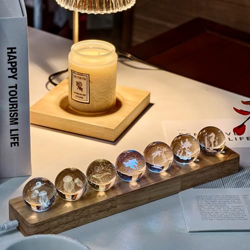 40mm Crystal Quartz 7 Chakra Healing Spheres Set with LED Wooden Stand I305