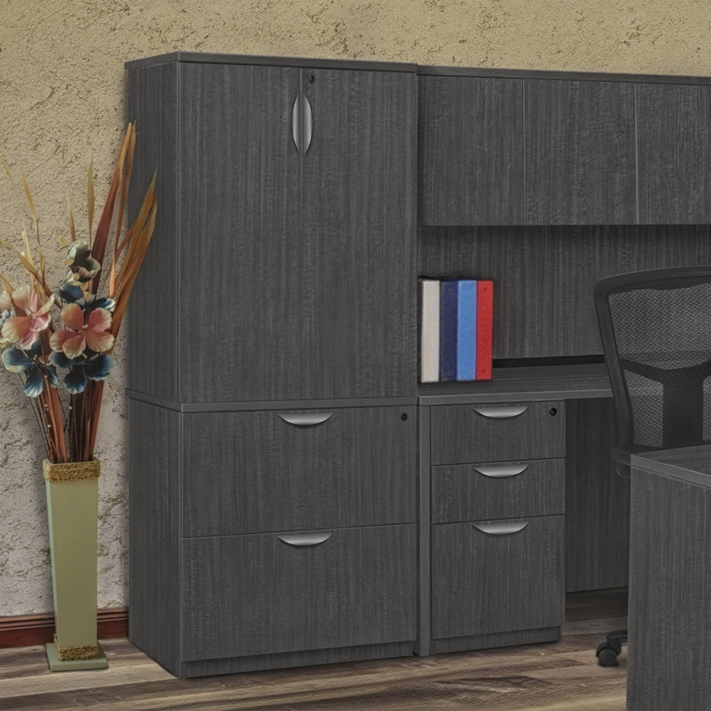 Cherry Lateral File with Stackable Storage Cabinet W8402