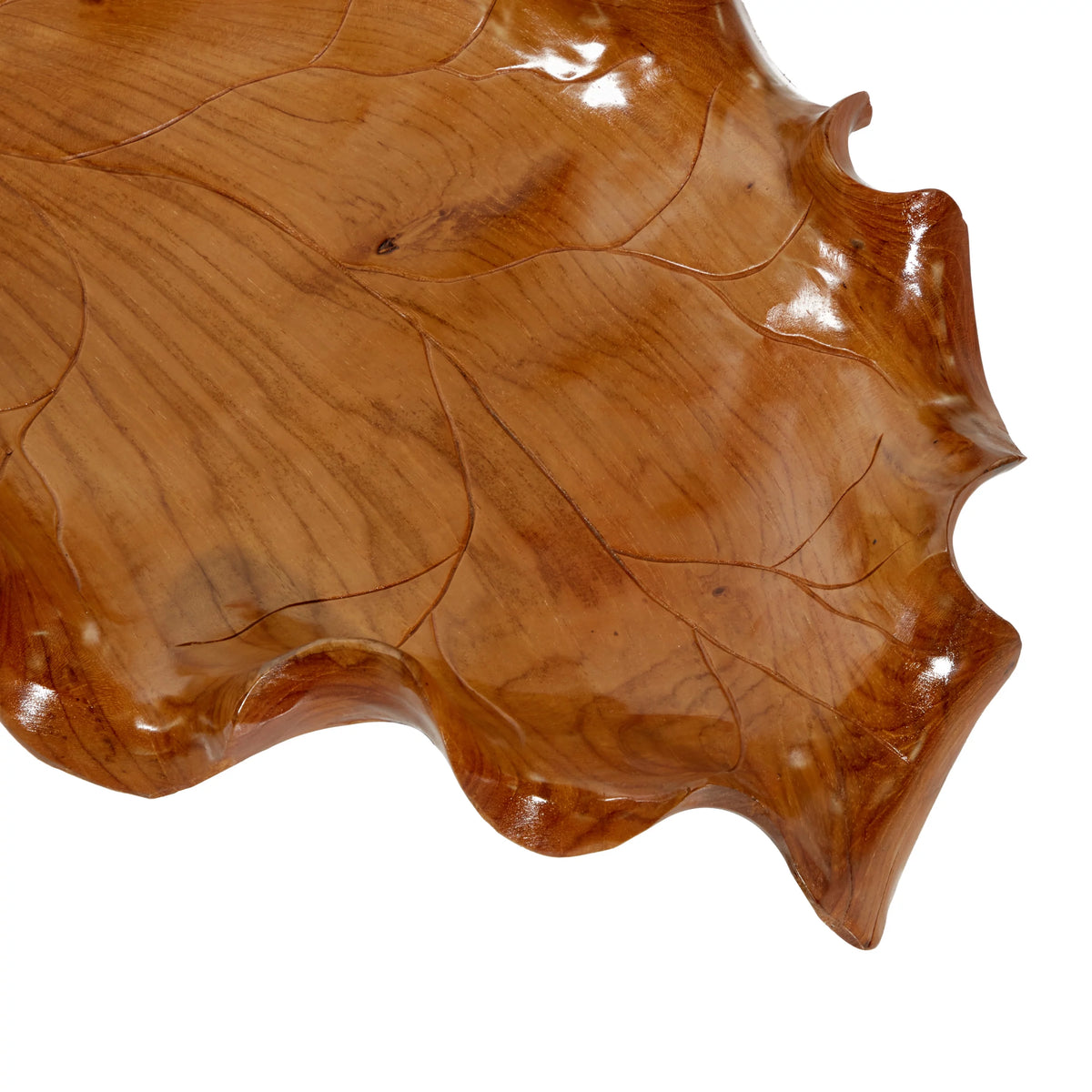 Brown Teak Wood Handmade Live Edge Leaf Tray C613136