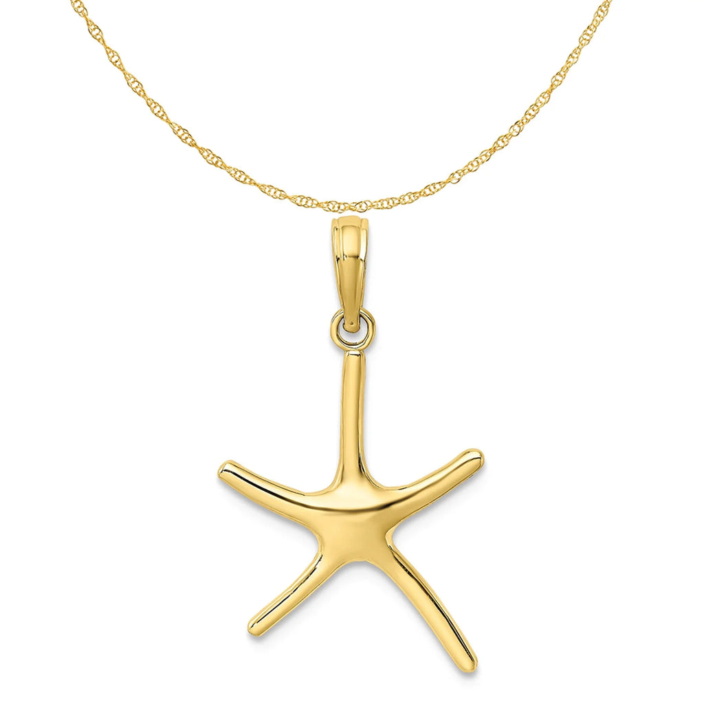 10K Yellow Gold Starfish Pendant Charm with 14K Yellow Gold Rope Chain Necklace 16'' X1509
