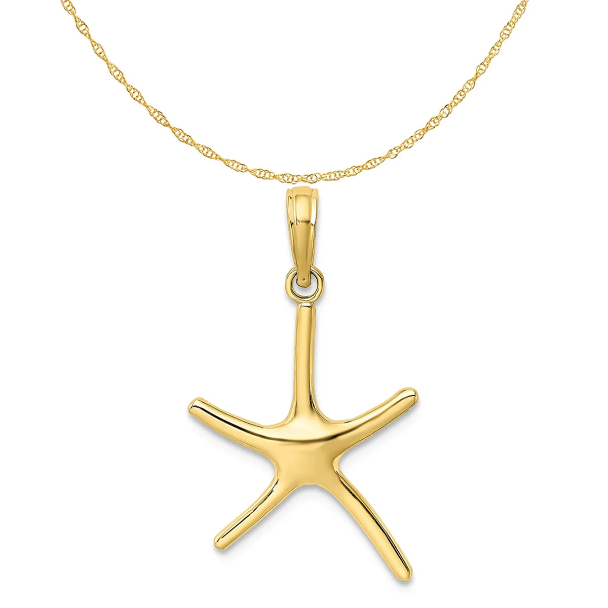 10K Yellow Gold Starfish Pendant Charm with 14K Yellow Gold Rope Chain Necklace 16'' E6462