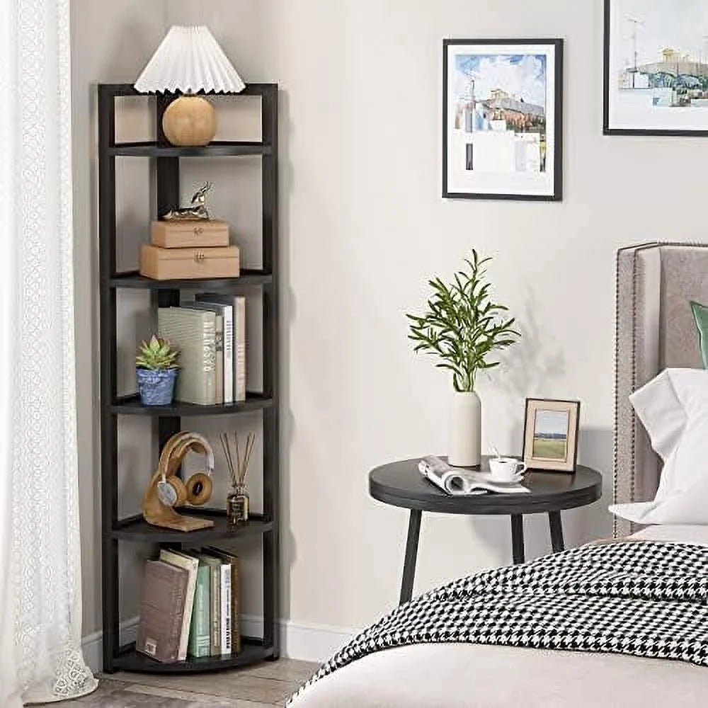 6 Tier 70.9 Inch Tall Corner Bookshelf Black V127