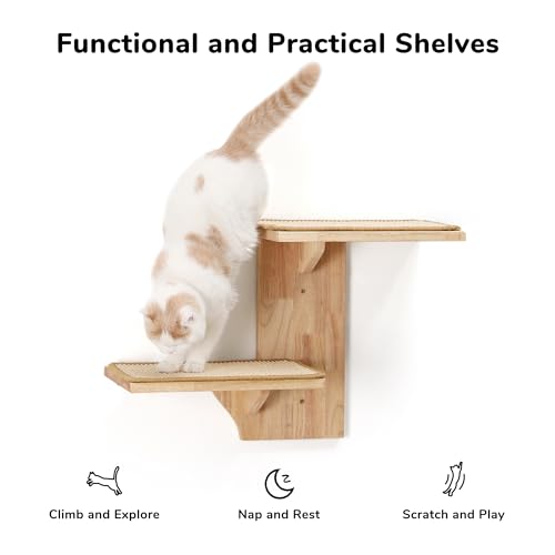 Cat Wall Shelves, 2 Platform Tree Shape Wall-Mounted Floating Shelf with Sisal Mat X135