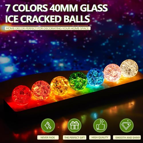 Set of 7 Crystal Balls with LED Wooden Stand O410