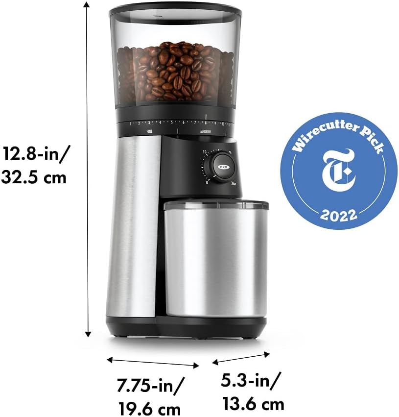 Silver Steel Conical Burr Coffee Grinder, 1.7 Qt Container T200882