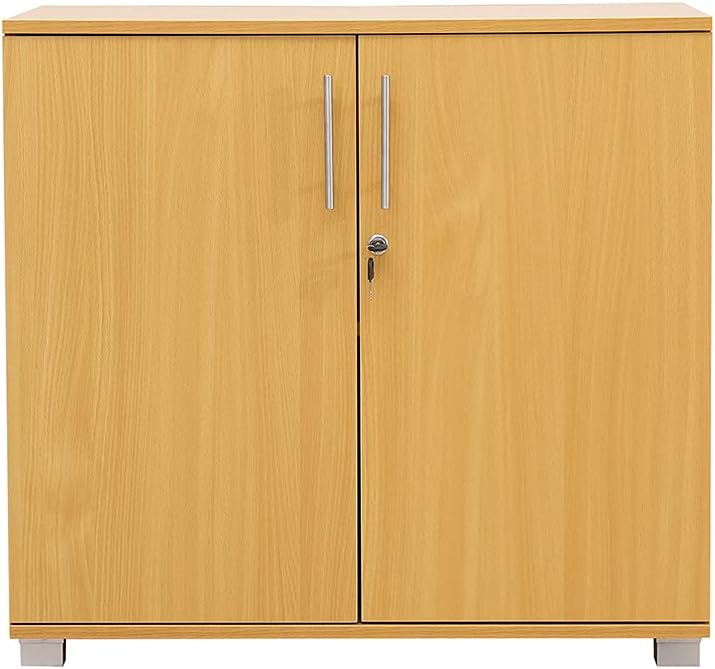 Beech Storage Cabinet 2 Door Locking Cupboard Bookcase Desktop Height 28.9 Tall E980