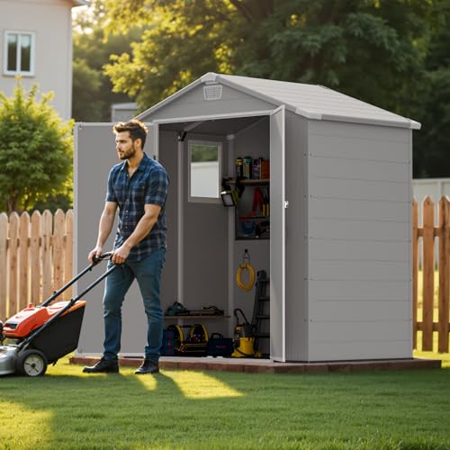 6×8FT Light Gray Plastic Outdoor Storage Shed with Floor Z8540