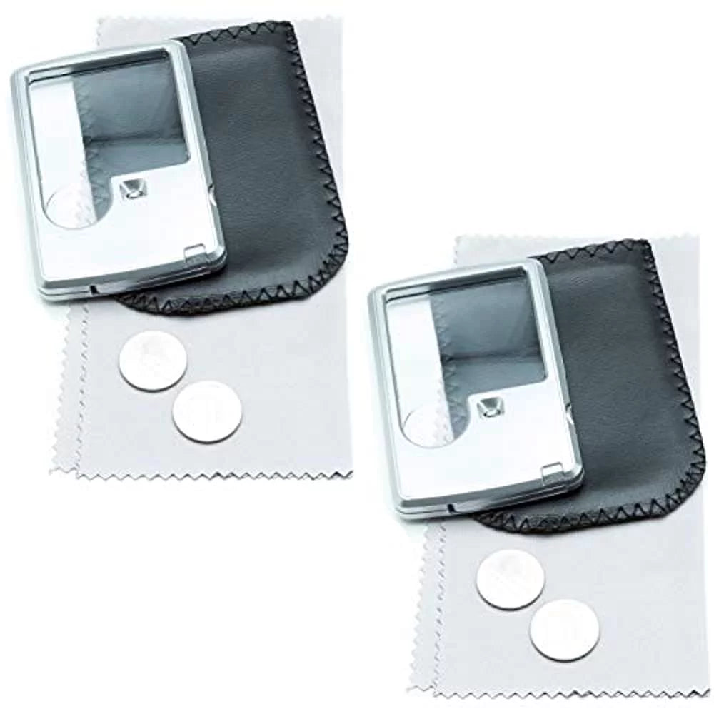 Pocket Magnifier with Light Bundle - 2 Pocket Magnifying Glasses, 3X Lighted Magnifying Glass, 6X Magnifying Lens Loupe Y5437