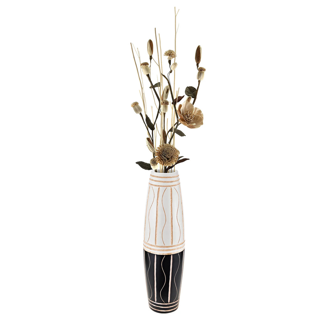 Two-Toned Black and White 14-inch Mango Tree Wood Vase B662