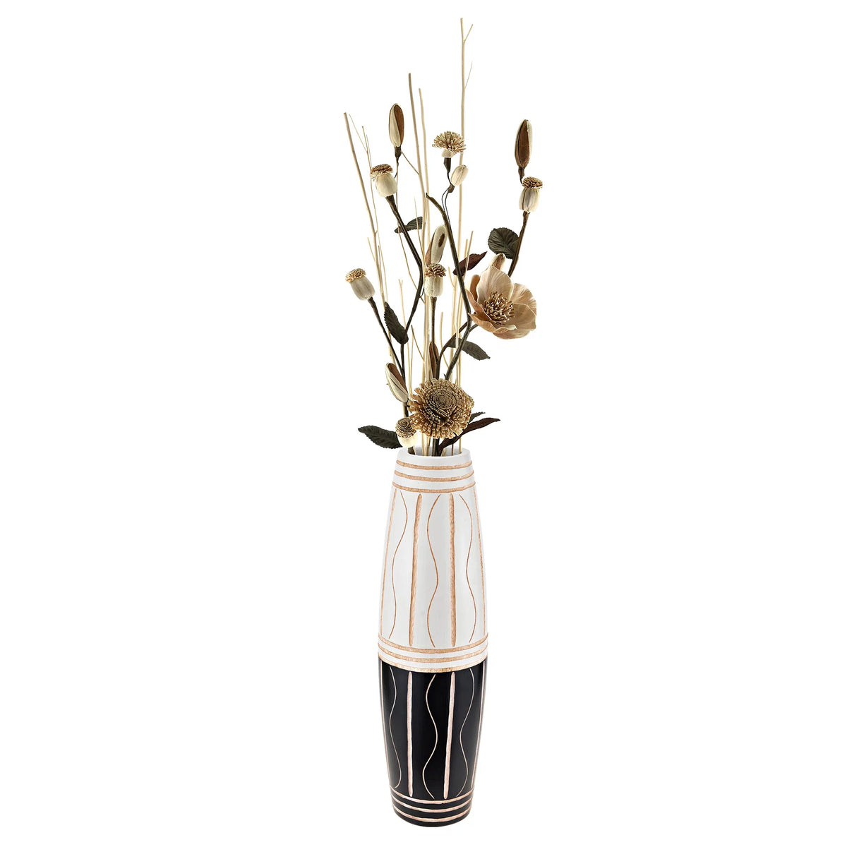 Two-Toned Black and White 14-inch Mango Tree Wood Vase B662
