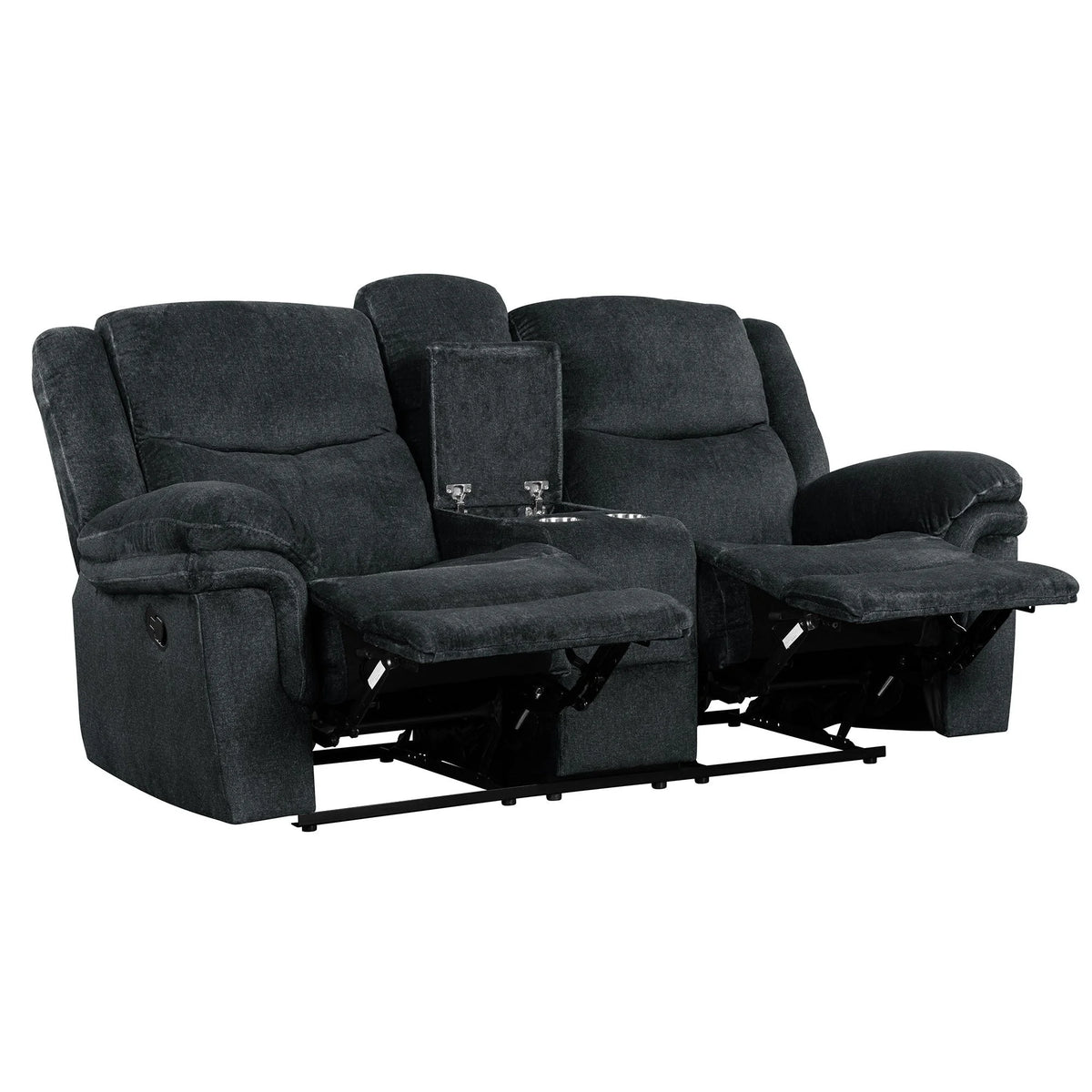 Dark Blue Manual Reclining Sofa with Storage O6886