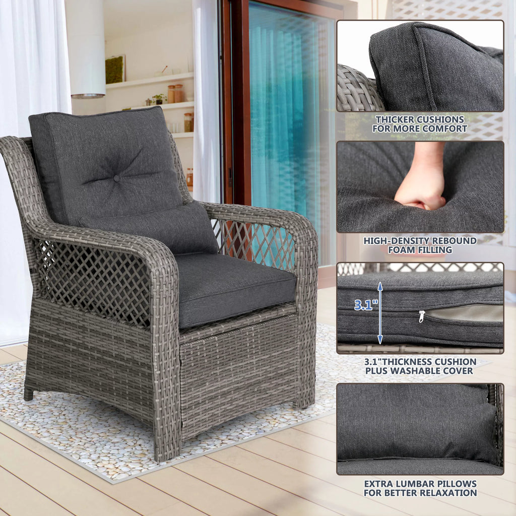 6 Piece Grey Rattan Patio Furniture Set with Ottoman N109