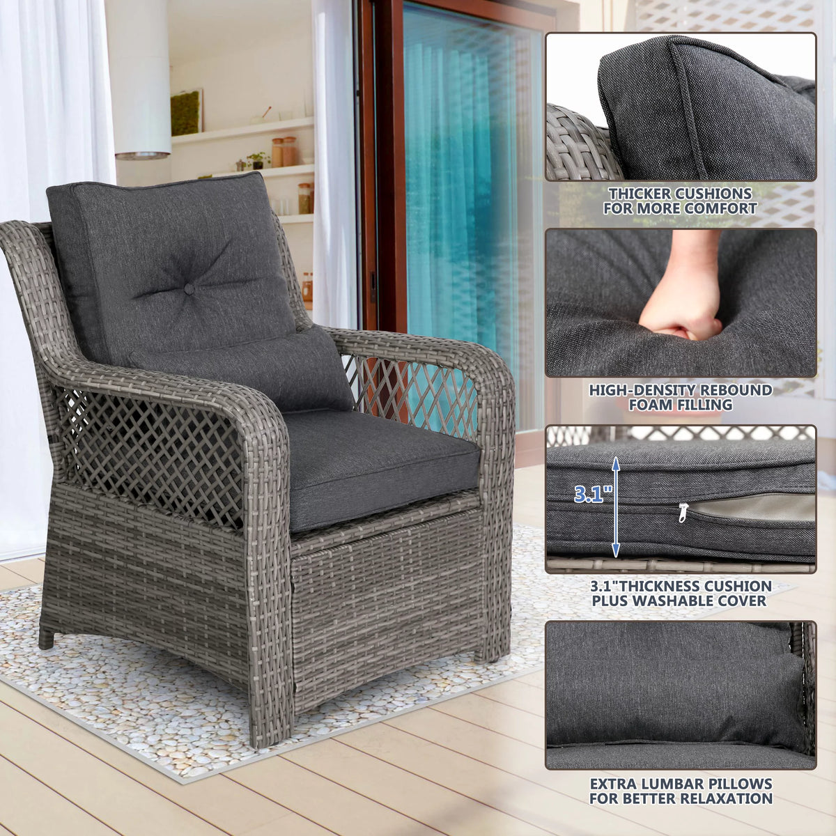 6 Piece Grey Rattan Patio Furniture Set with Ottoman I159509