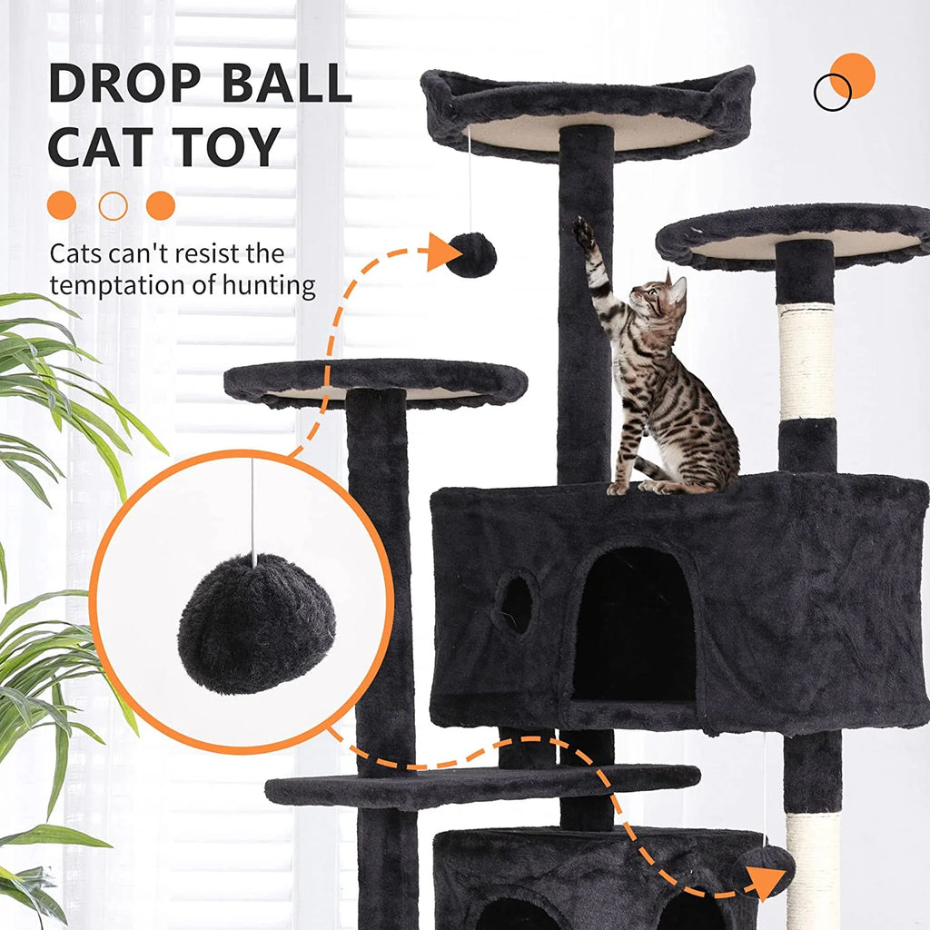 54in Dark Gray Cat Tree Tower with Scratching Posts N1832
