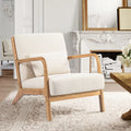 Beige Linen Upholstered Accent Armchair with Solid Wood Frame and Pillow H518