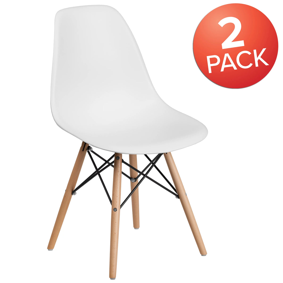 2 Pack White Plastic Chair with Wooden Legs I226439