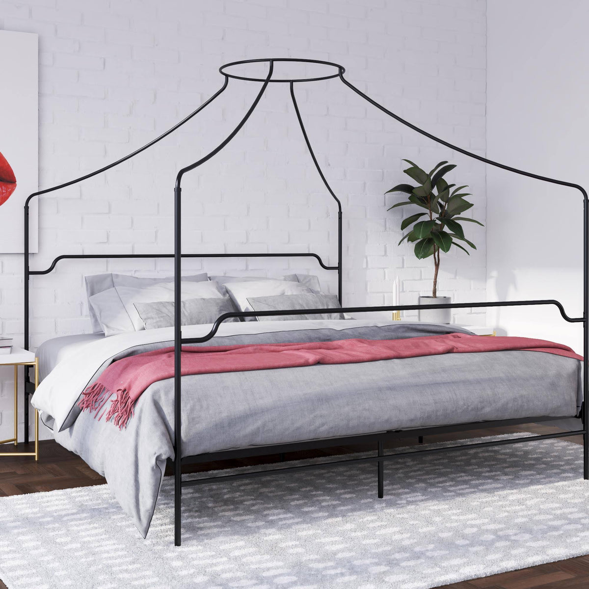 King Size Black Metal Canopy Bed S615