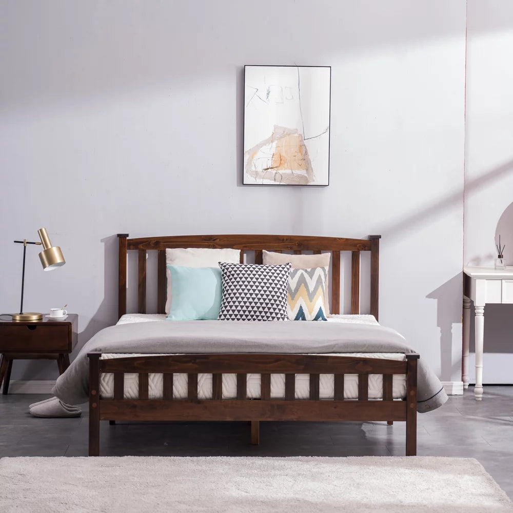 Full Size Wood Platform Bed Frame with Headboard L5950