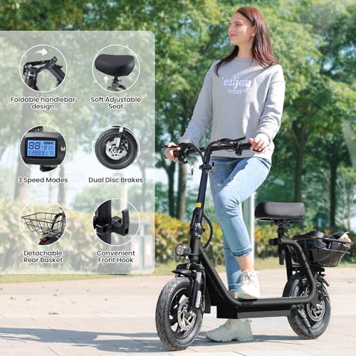 Electric Scooter with Seat, 1200W Motor, 30 Miles Range, Foldable with Basket N1703