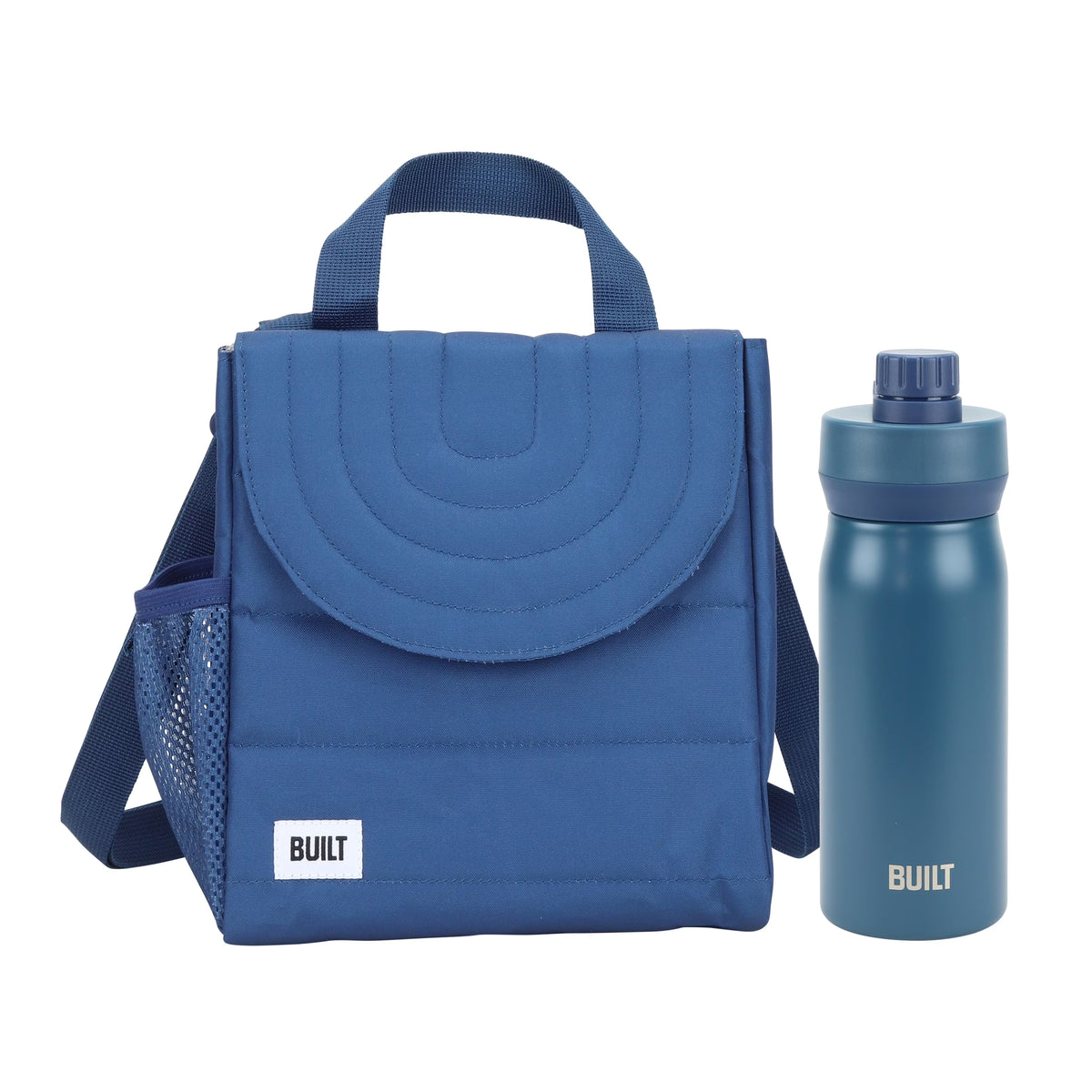 Blue Reusable Lunch Bag and 16 fl oz Stainless Steel Water Bottle Bundle T58733