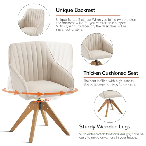 Beige Faux Linen Swivel Accent Chair with Arms Z91966