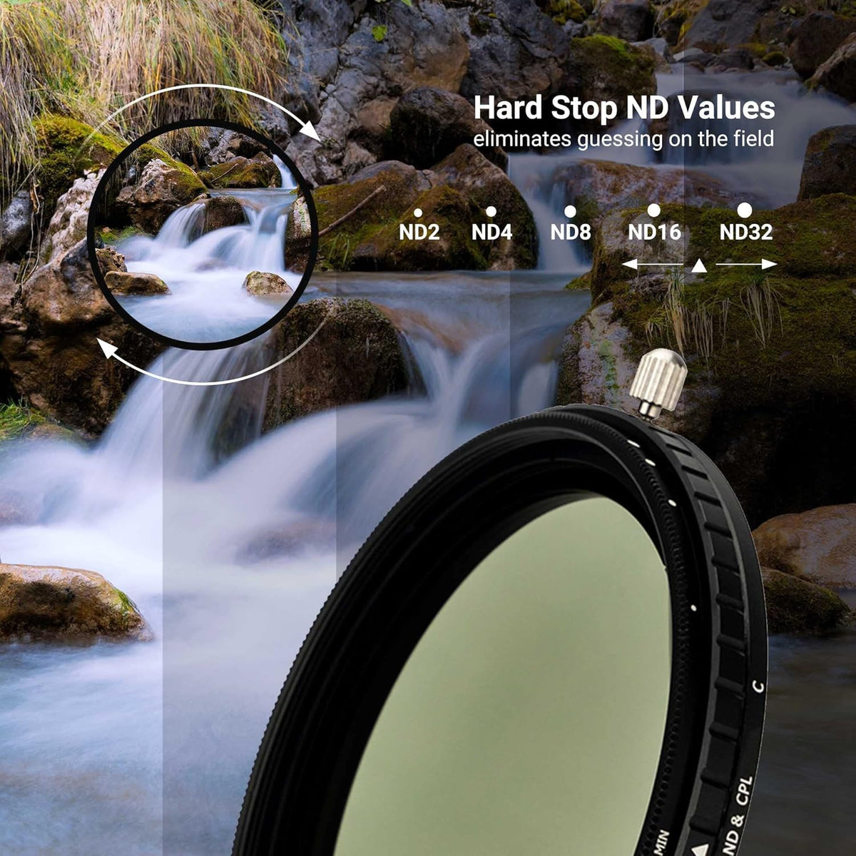 2-in-1 55mm Variable ND Filter & CPL Polarizer Filter, ND2-ND32, with Storage Case and Lens Cap E65031