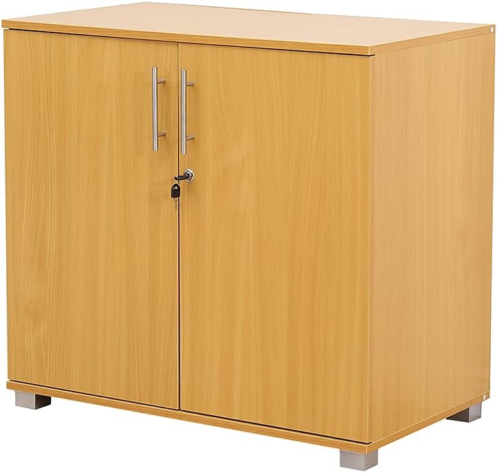 Beech Storage Cabinet 2 Door Locking Cupboard Bookcase Desktop Height 28.9 Tall E980