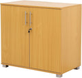Beech Storage Cabinet 2 Door Locking Cupboard Bookcase Desktop Height 28.9 Tall E980