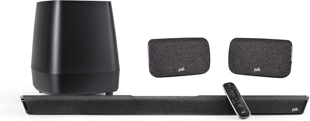 Black Home Theater Surround Sound Bar with Wireless Subwoofer and Two Speakers J3461