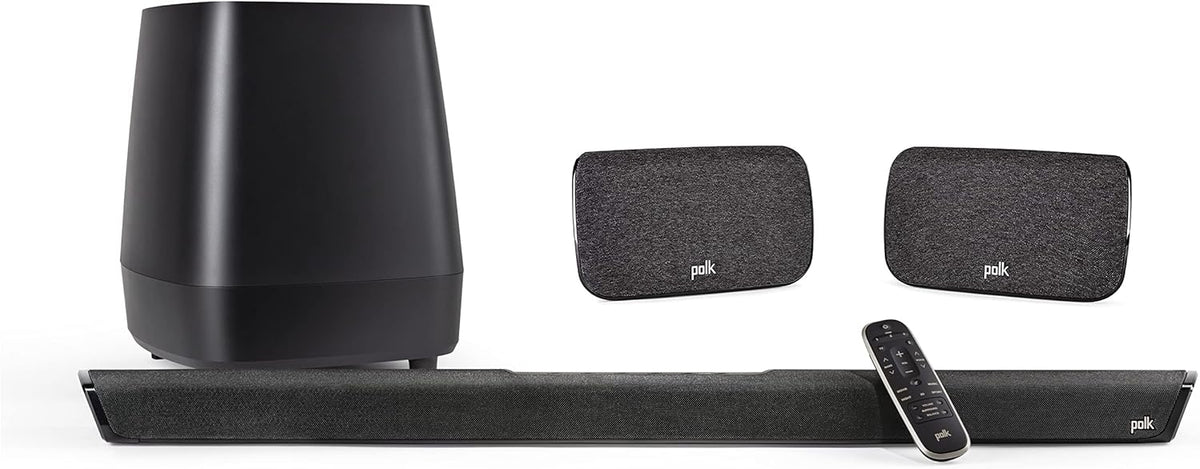 Black Home Theater Surround Sound Bar with Wireless Subwoofer and Two Speakers L576080