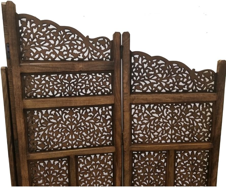 Hand Carved Foldable 4-Panel Wooden Room Divider L1342