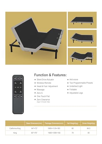 California King Adjustable Bed Base with 10 Inch Gel Memory Foam Mattress R8912