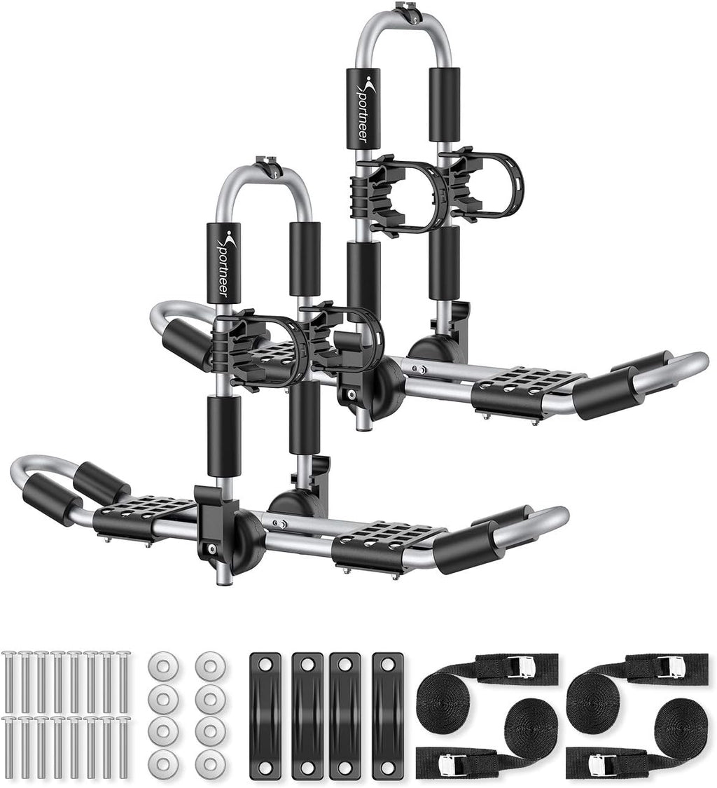 Kayak Roof Rack for 2 Kayaks Folding Aluminum Kayak Carrier J Bar with Paddle Holder Y18738