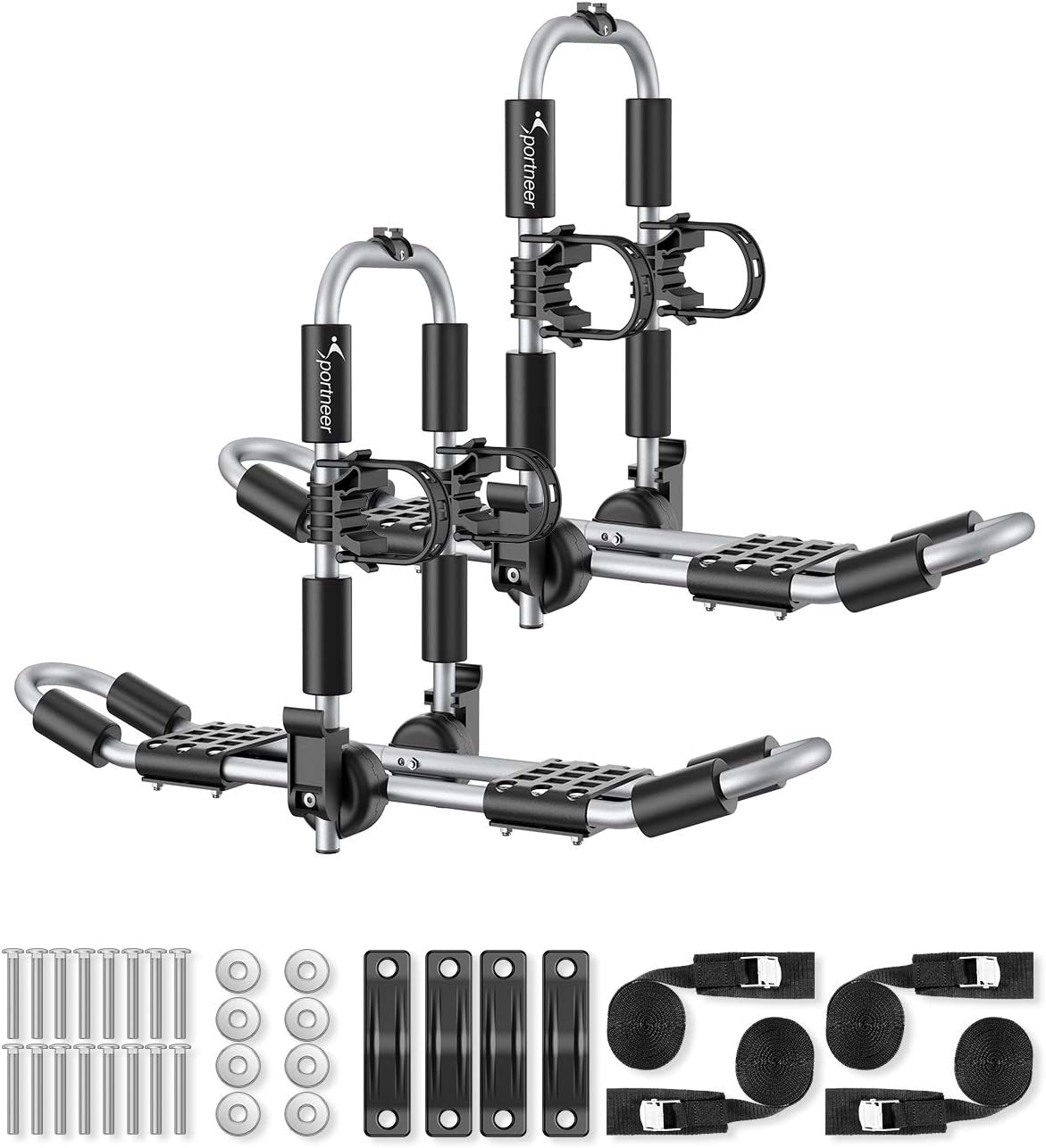 Kayak Roof Rack for 2 Kayaks Folding Aluminum Kayak Carrier J Bar with Paddle Holder Z6791