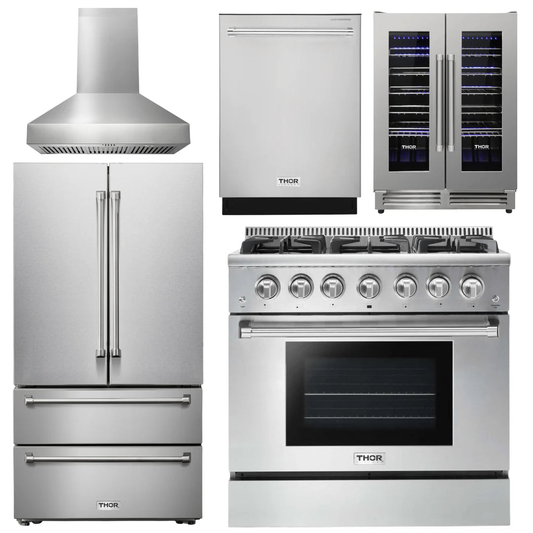 36 Gas Range, Range Hood, Refrigerator, Dishwasher, Wine Cooler O996684
