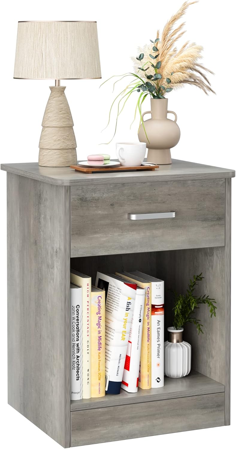 Black 2 Tier Nightstand with Drawer and Storage Cabinet A2959