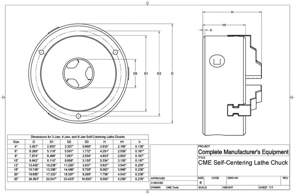 6" 3-Jaw Self-Centering Lathe Chuck with Backing Plate J48908