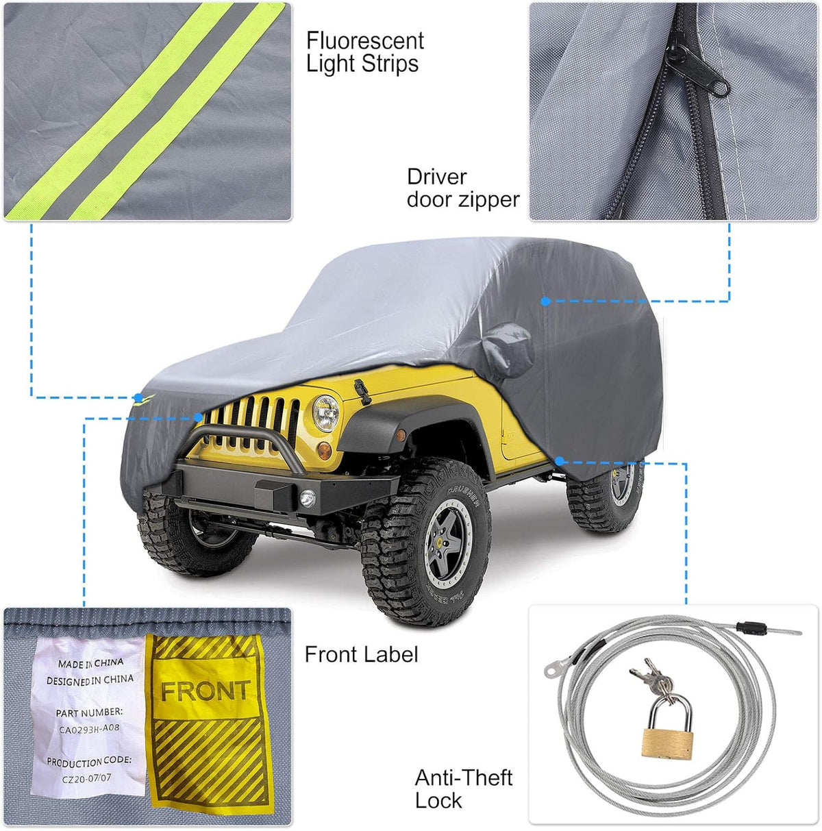 Waterproof 2 Door Car Cover with Windproof Straps C729