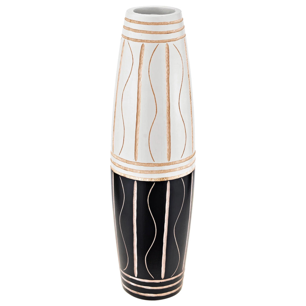 Two-Toned Black and White 14-inch Mango Tree Wood Vase B662