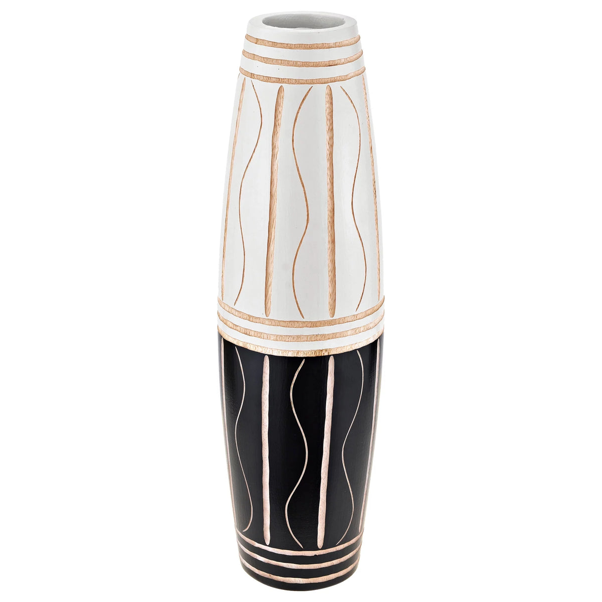 Two-Toned Black and White 14-inch Mango Tree Wood Vase B662